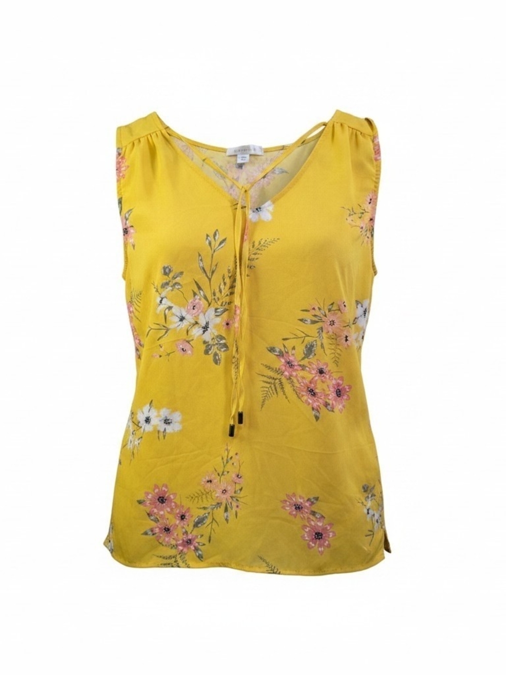 Maurices Yellow Floral Sleeveless Tie Neck Blouse Top Size M